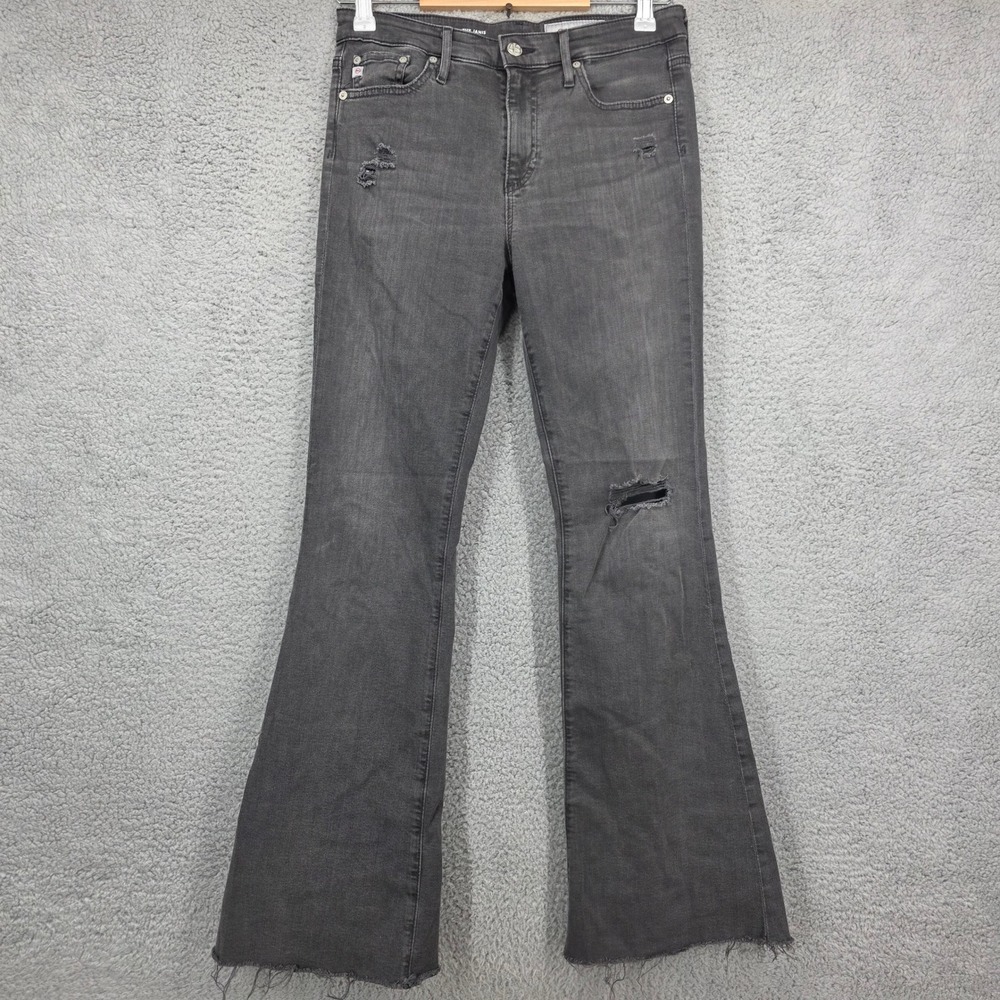 AG Adriano Goldschmied The Janis High Rise Flare Jeans Distressed Gray Size 27R